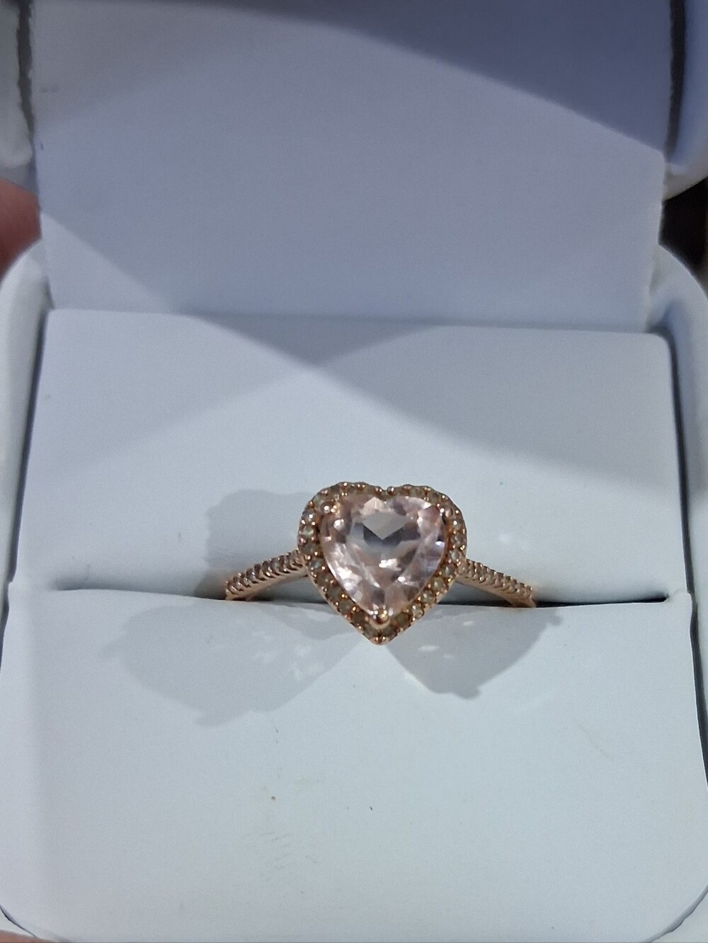 10Kt Rose Gold .5 Carat Morganite and Diamond Heart Ring Size 7